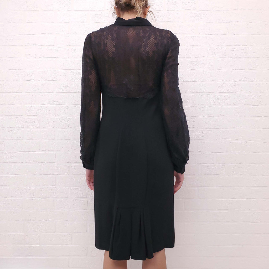VALENTINO BLACK DRESS WITH LACE AND TIE DETAIL - SIZE 8