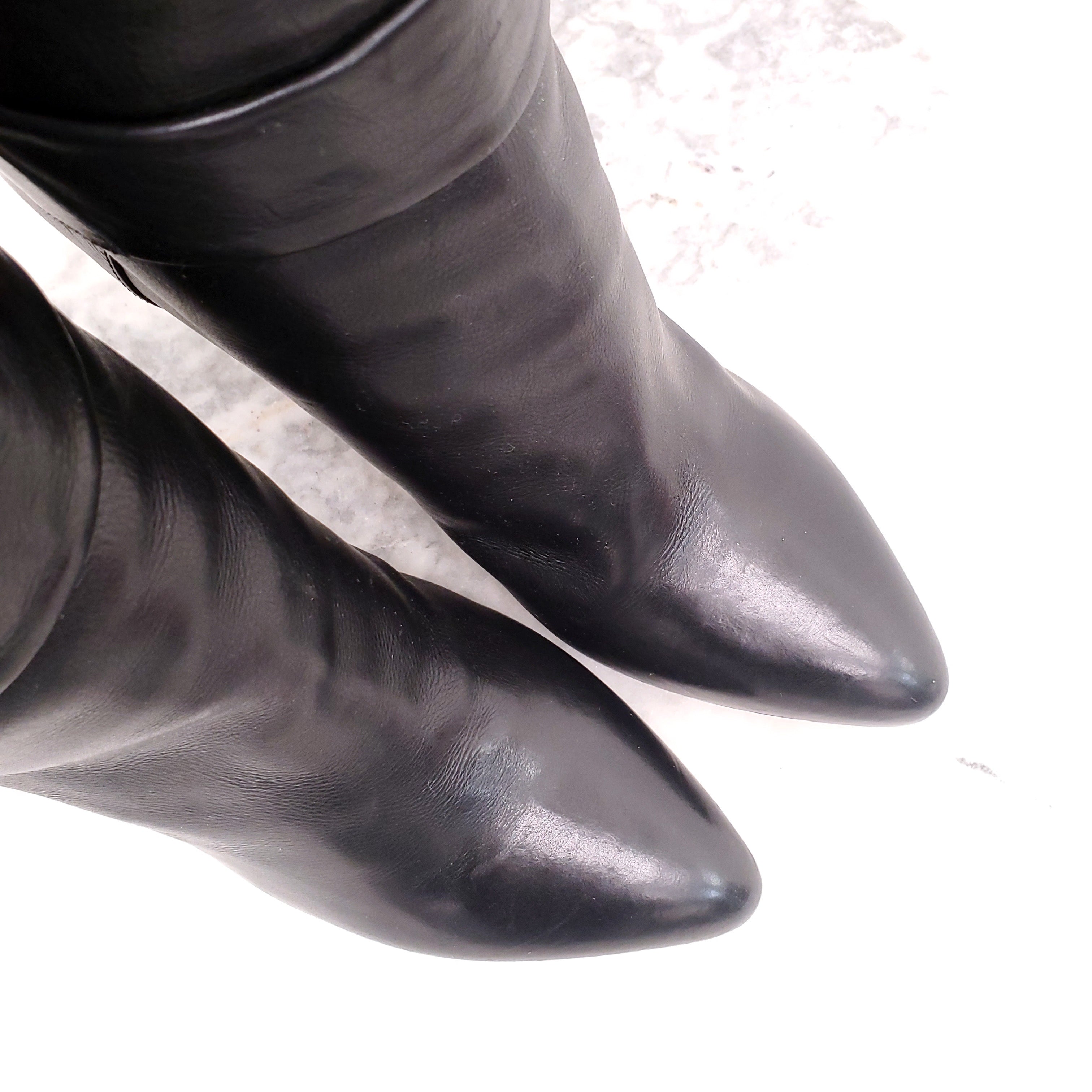 VALENTINO BLACK LEATHER BOOTS WITH ROCKSTUD BOW DETAIL - SIZE 40