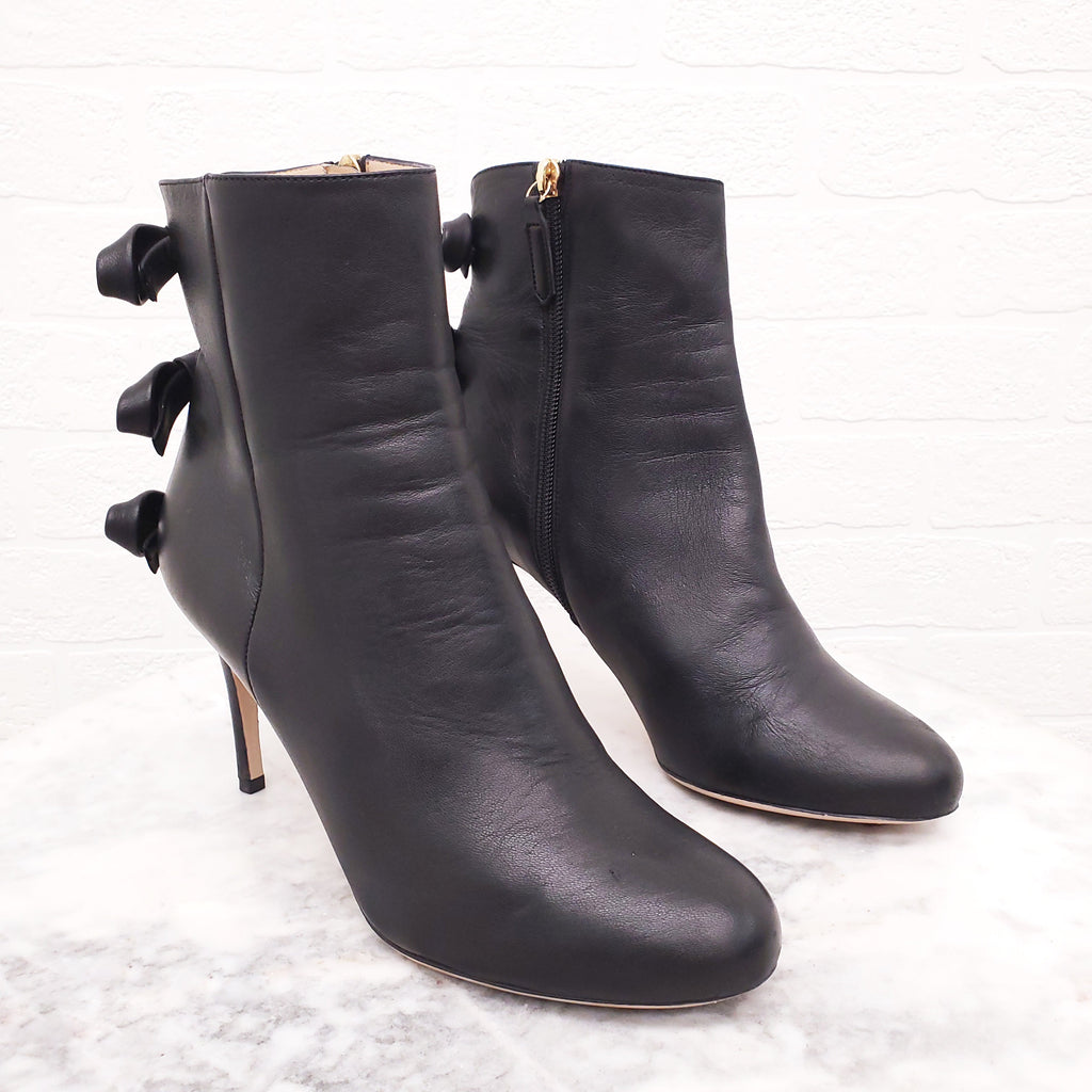 VALENTINO BLACK LEATHER BOW BOOTIES - SIZE 38.5