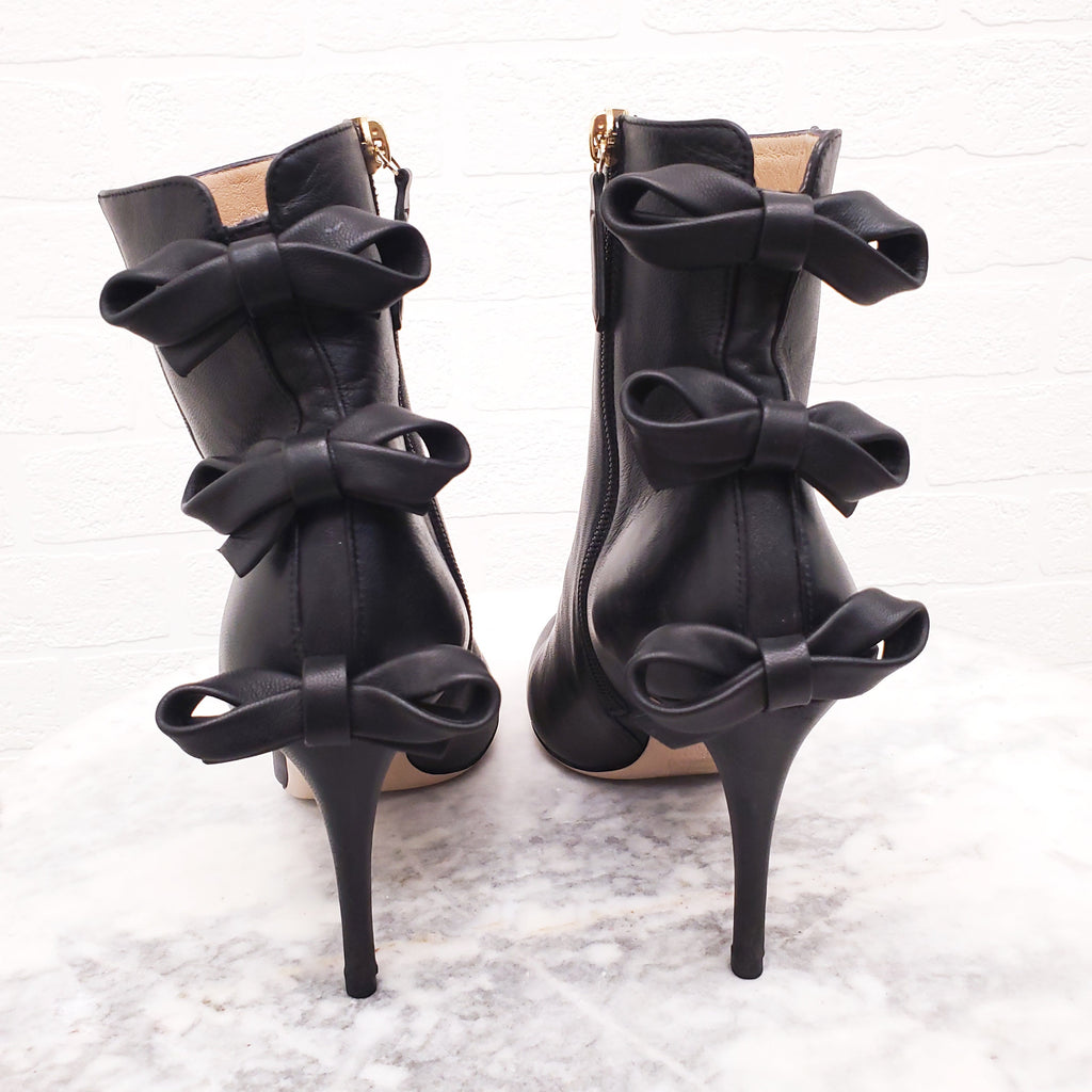 VALENTINO BLACK LEATHER BOW BOOTIES - SIZE 38.5