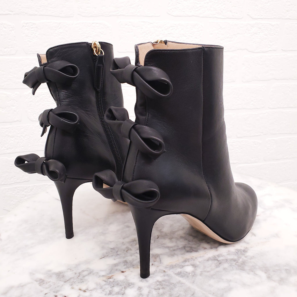 VALENTINO BLACK LEATHER BOW BOOTIES - SIZE 38.5