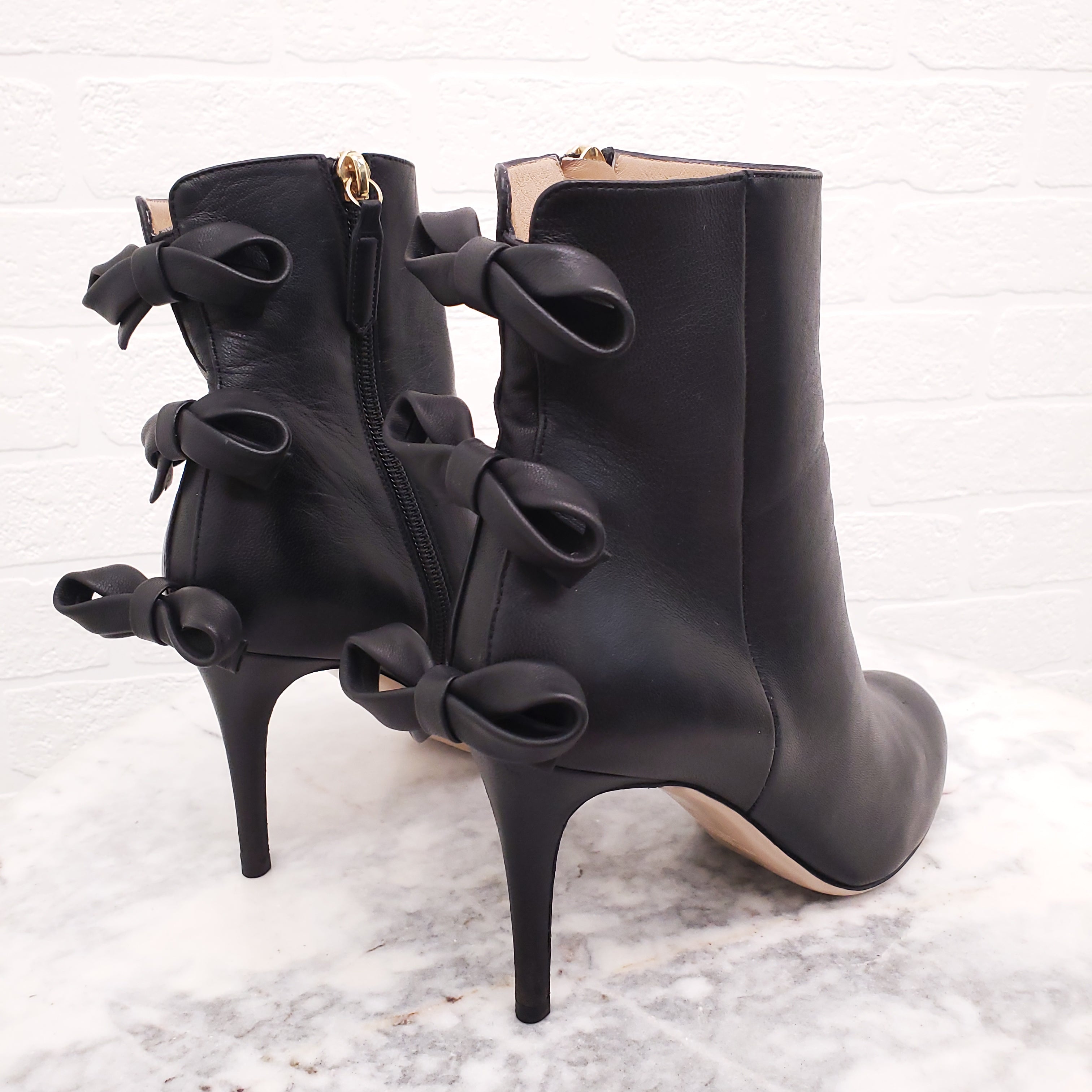 VALENTINO BLACK LEATHER BOW BOOTIES - SIZE 38.5