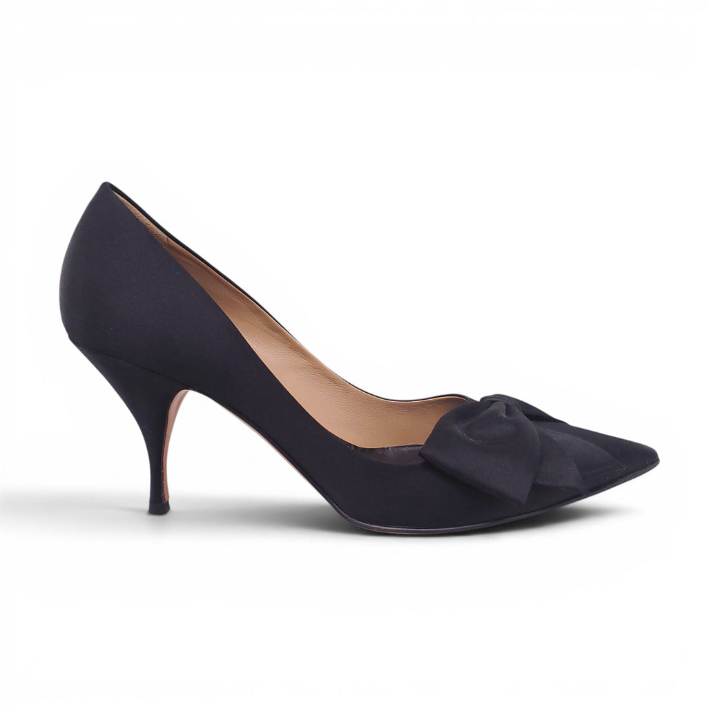 VALENTINO BLACK SATIN BOW HEELS - SIZE 39.5