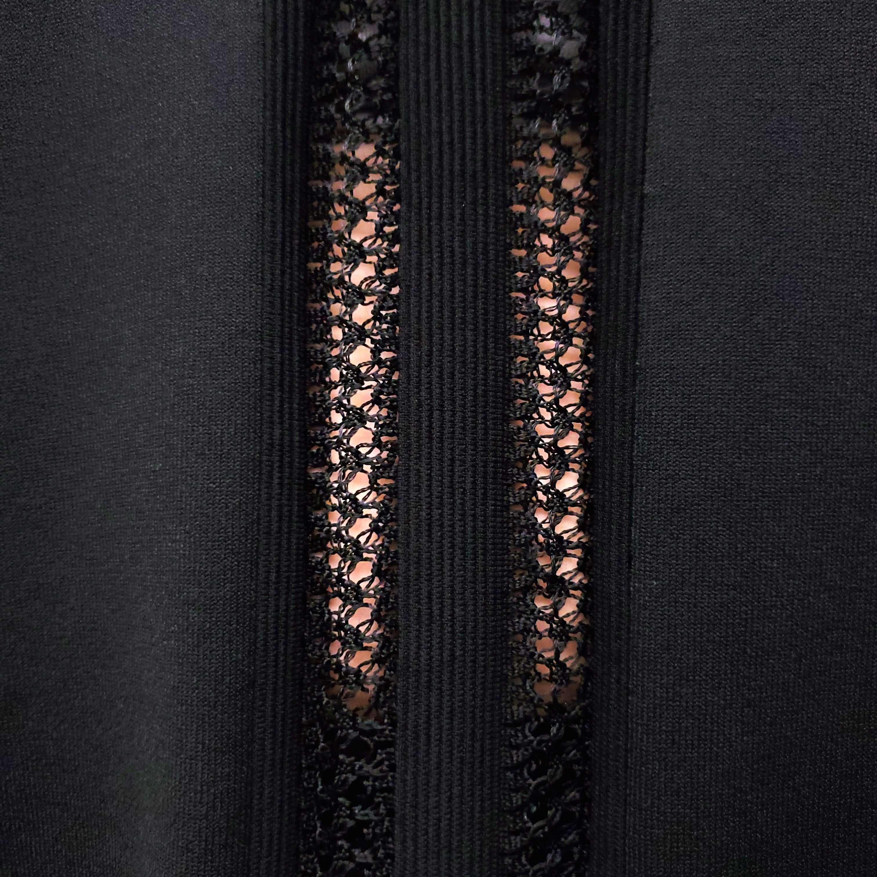 VALENTINO BLACK SHORT SLEEVE SWEATER WITH LACE AND FRINGE DETAIL - SIZE XS