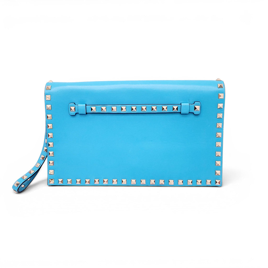 VALENTINO BRIGHT BLUE ROCKSTUD WRISTLET CLUTCH