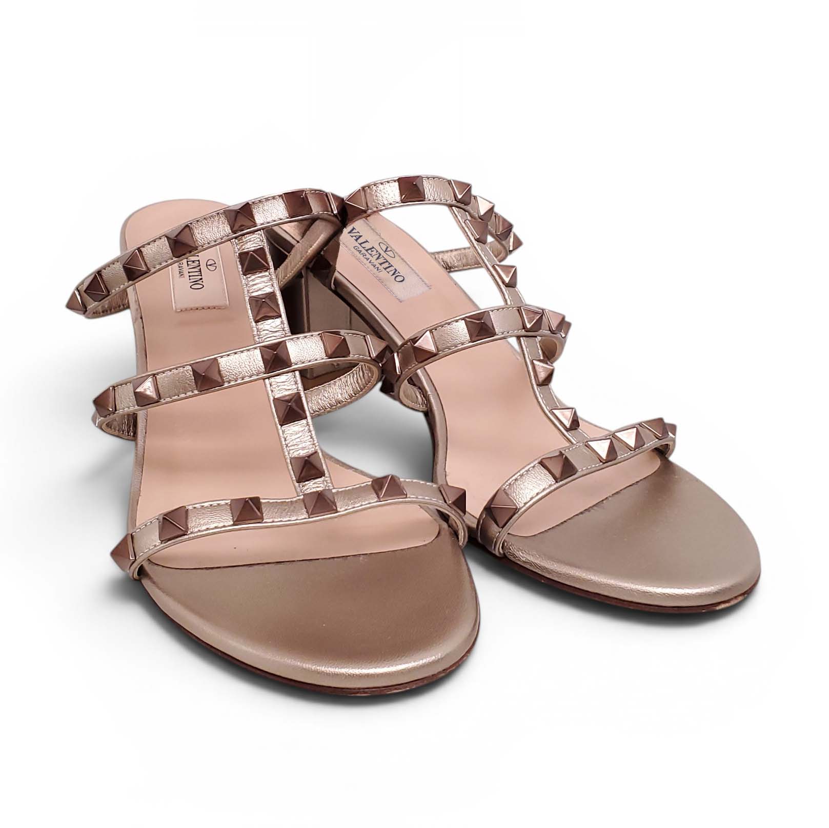 VALENTINO GOLD ROCKSTUD SANDALS - SIZE 39