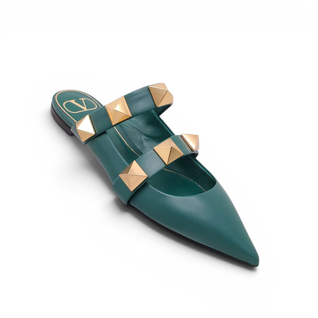 VALENTINO GREEN ROMAN ROCKSTUD FLATS - SIZE 35
