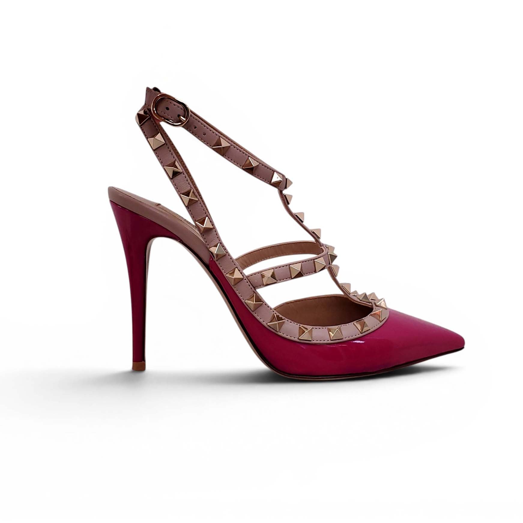 VALENTINO HOT PINK PATENT ROCKSTUD HEELS - SIZE 39
