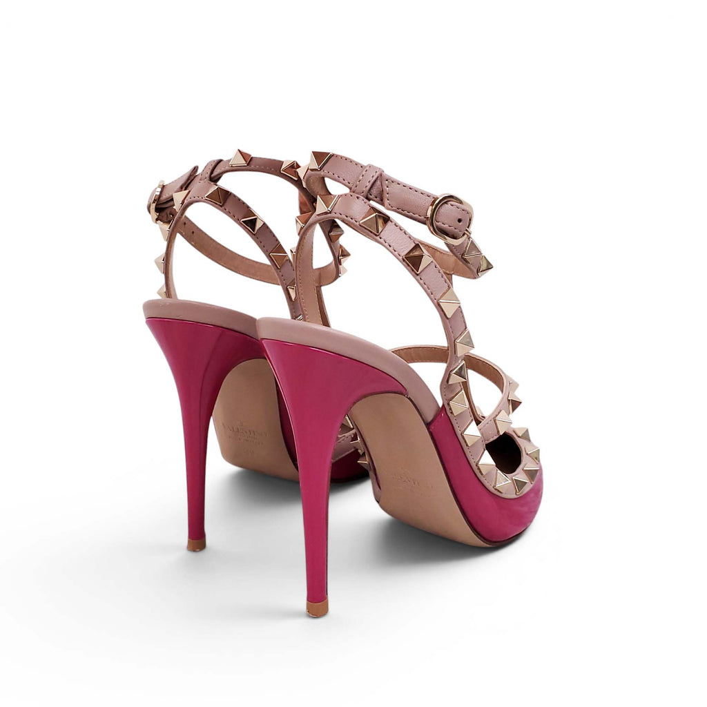 VALENTINO HOT PINK PATENT ROCKSTUD HEELS - SIZE 39