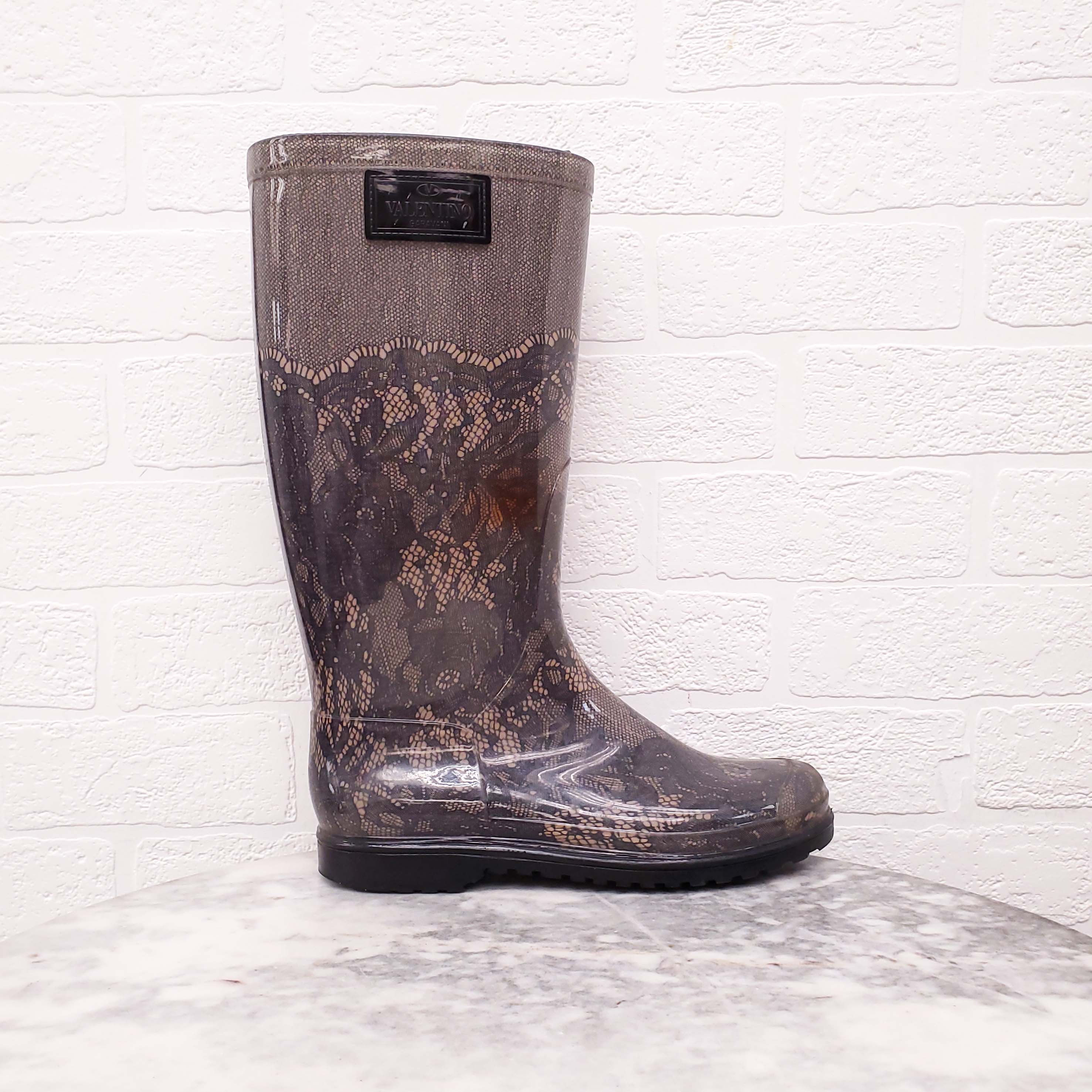 VALENTINO LACE PRINT RUBBER RAIN BOOTS - SIZE 38