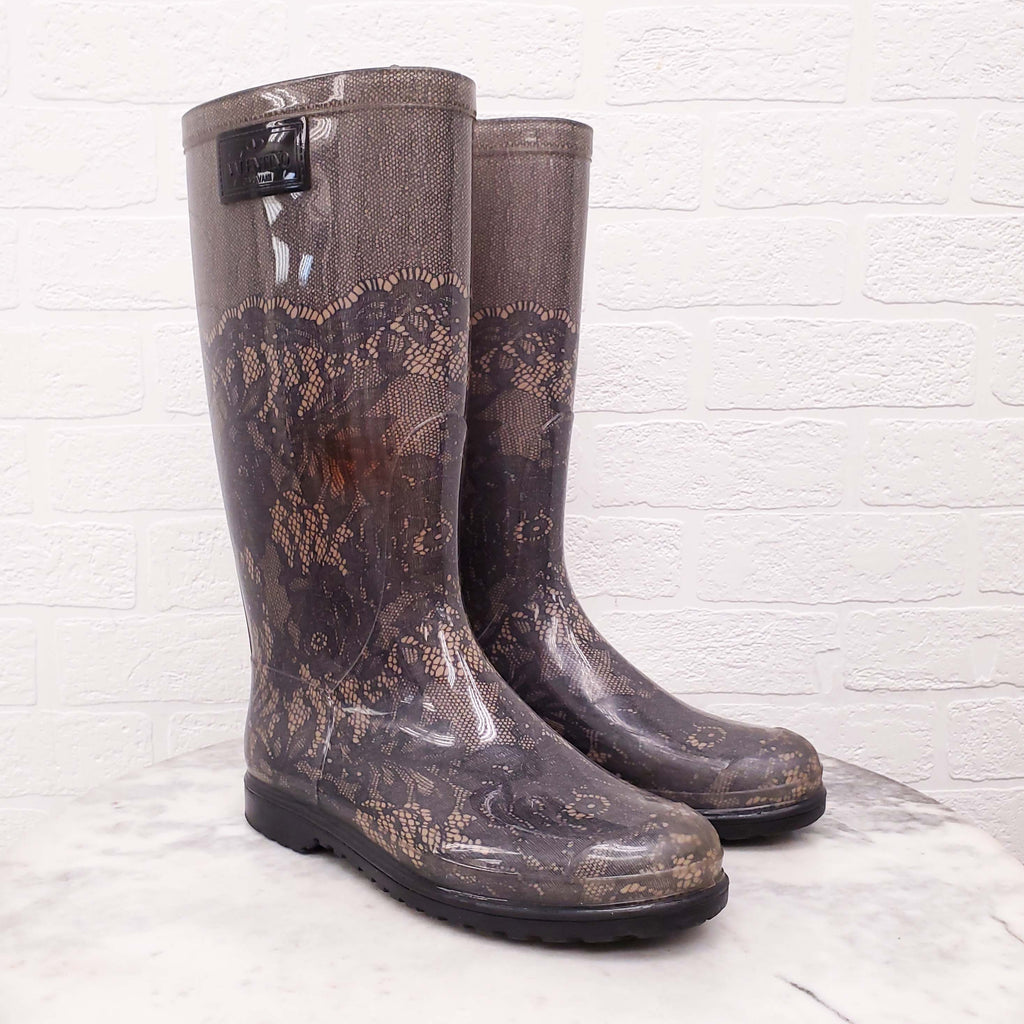 VALENTINO LACE PRINT RUBBER RAIN BOOTS - SIZE 38