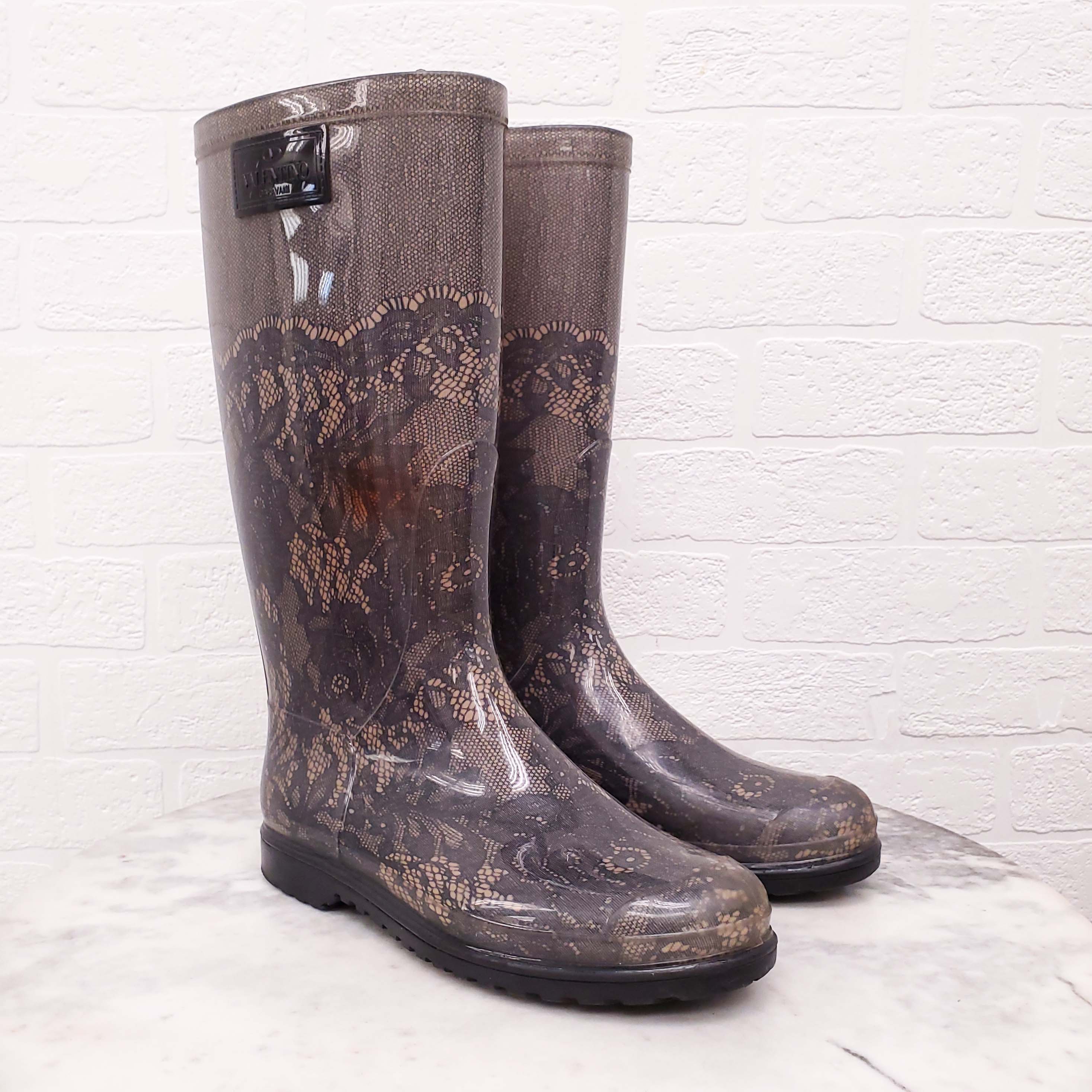 VALENTINO LACE PRINT RUBBER RAIN BOOTS - SIZE 38