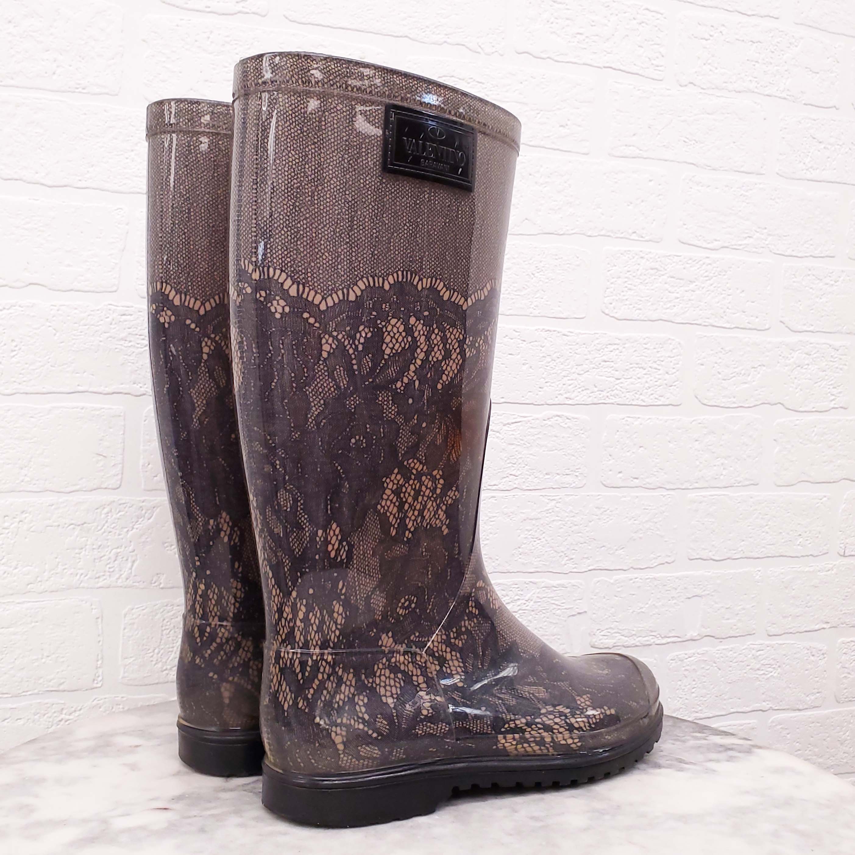 VALENTINO LACE PRINT RUBBER RAIN BOOTS - SIZE 38