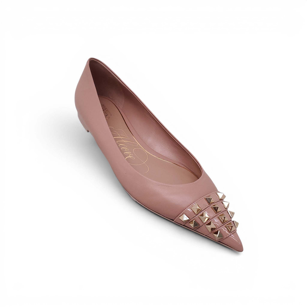 VALENTINO NUDE ROCKSTUD POINTED BALLET FLATS - SIZE 41