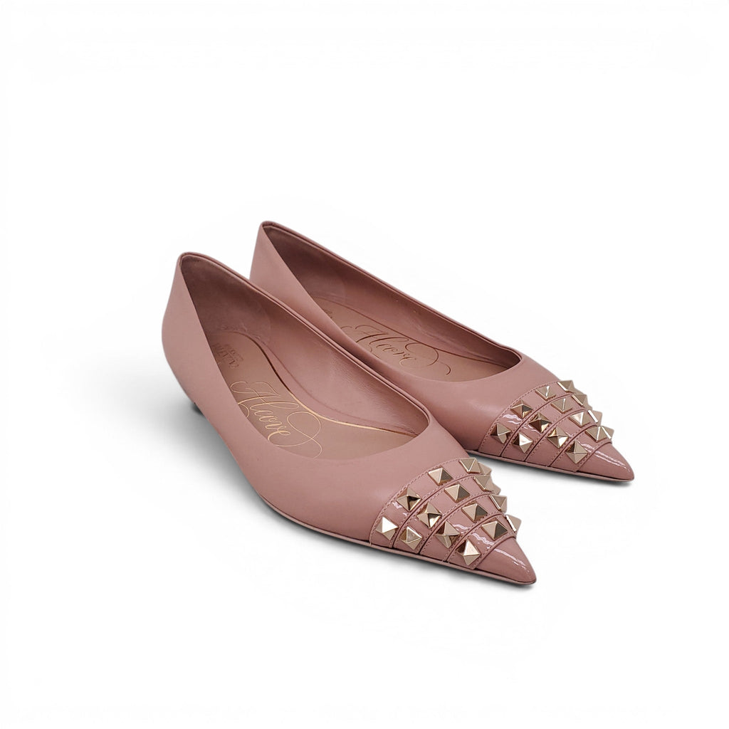 VALENTINO NUDE ROCKSTUD POINTED BALLET FLATS - SIZE 41