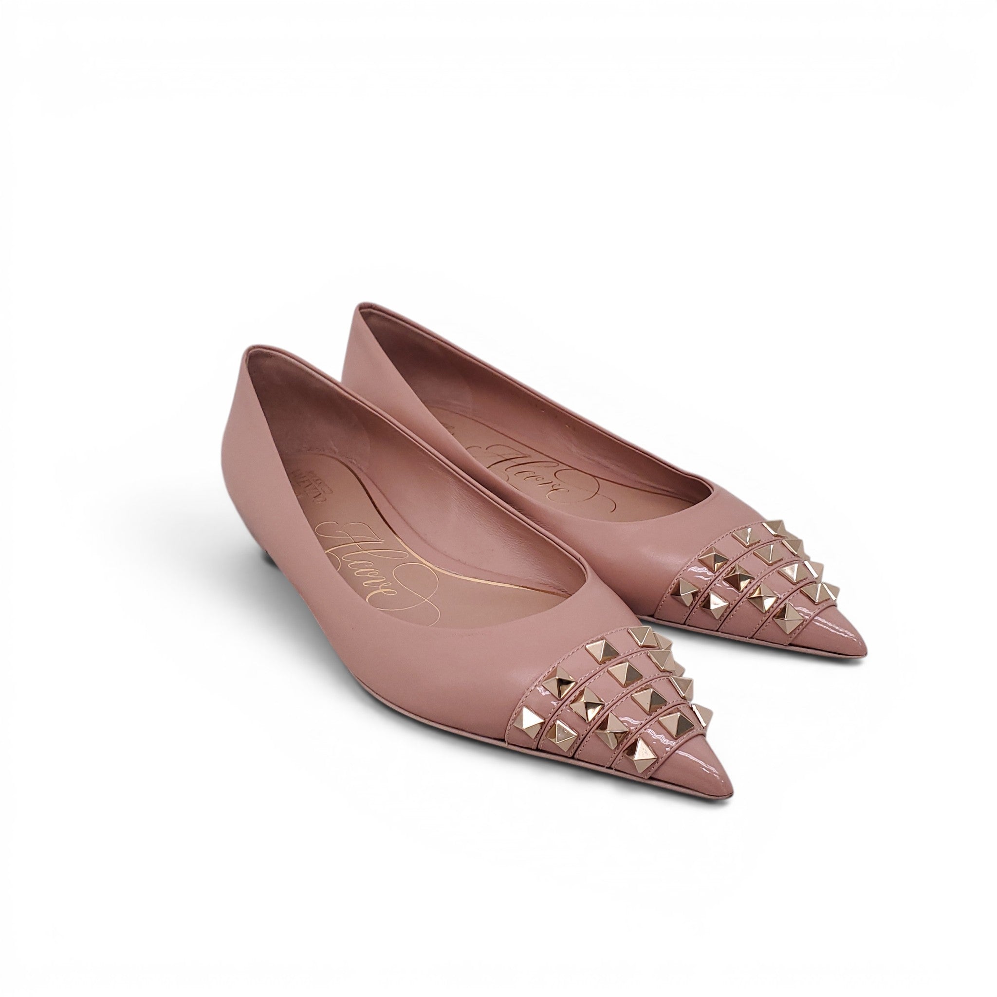 VALENTINO NUDE ROCKSTUD POINTED BALLET FLATS - SIZE 41