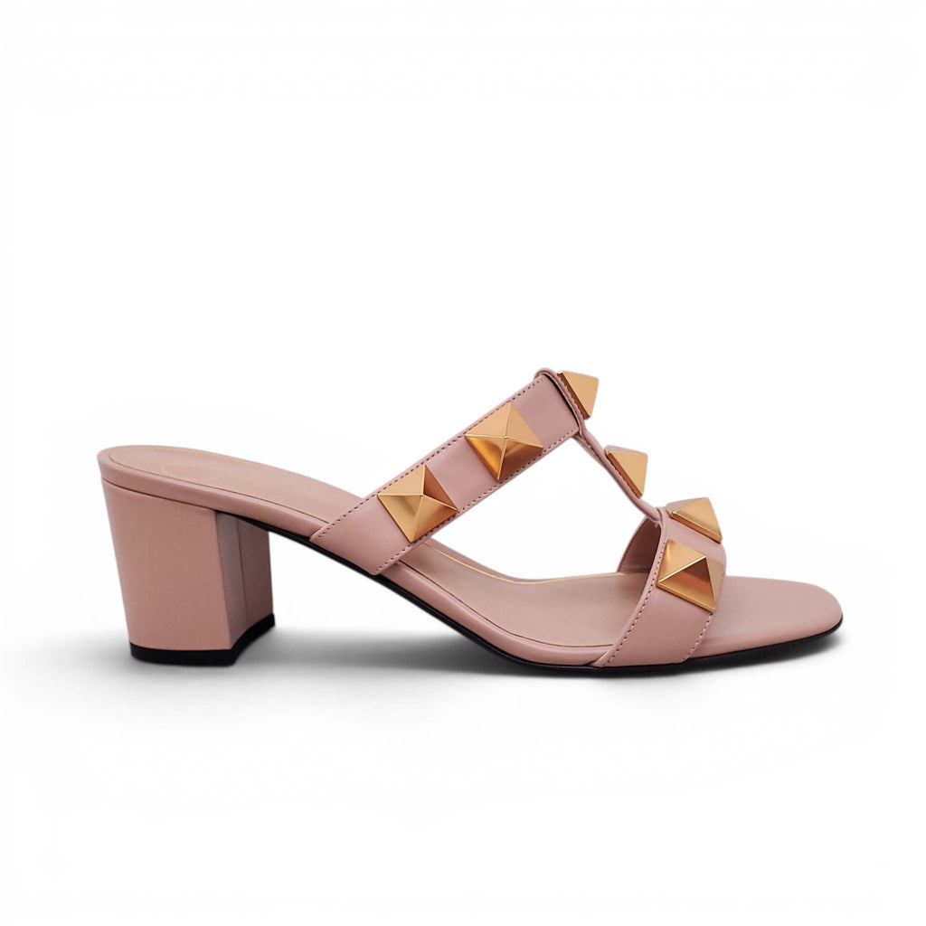 VALENTINO NUDE ROMAN ROCKSTUD BLOCK SANDALS - SIZE 38.5
