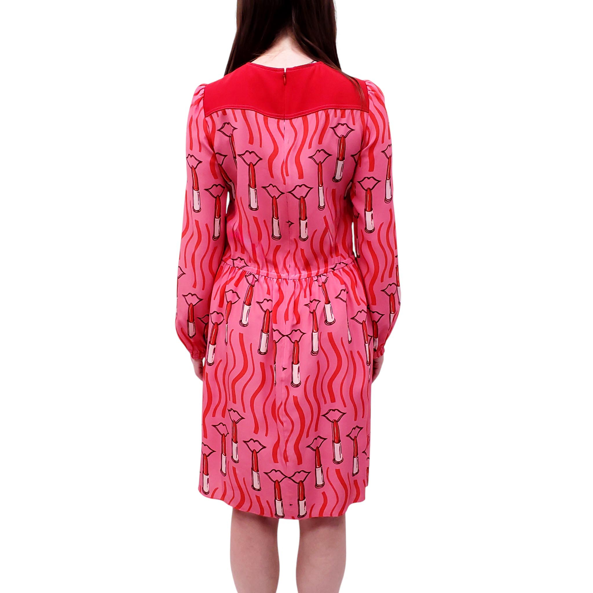 VALENTINO PINK LIPSTICK PATTERNED SILK CREPE DRESS - SIZE 44