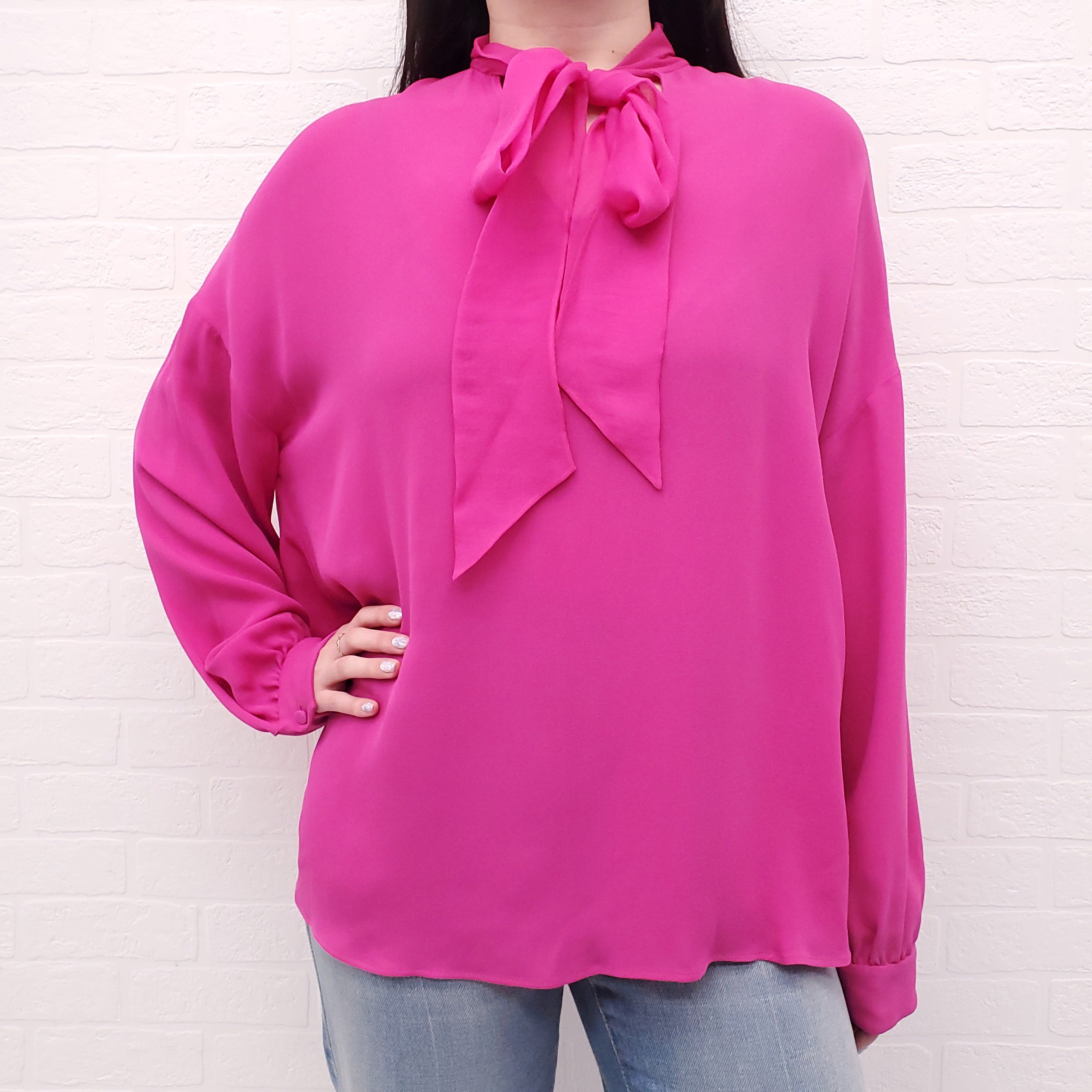 VALENTINO PINK PP COLLECTION SILK BLOUSE WITH TIE - SIZE 40