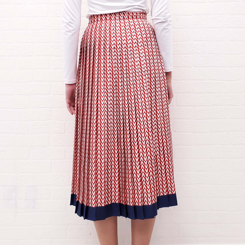 VALENTINO RED PLEATED LOGO SKIRT - SIZE 2