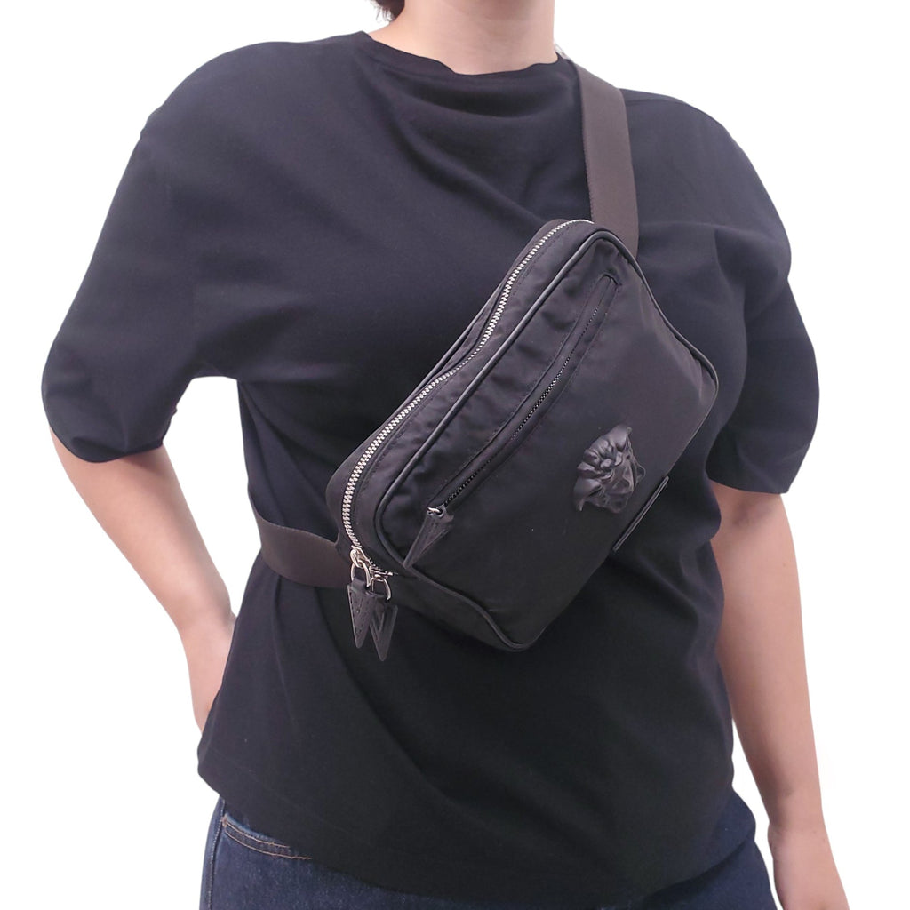 VERSACE BLACK MEDUSA EMBLEM MESSENGER BAG