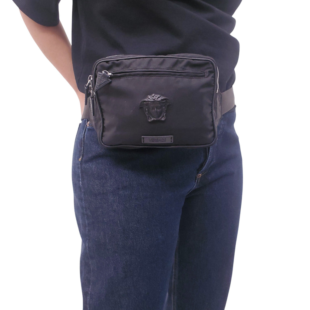 VERSACE BLACK MEDUSA EMBLEM MESSENGER BAG