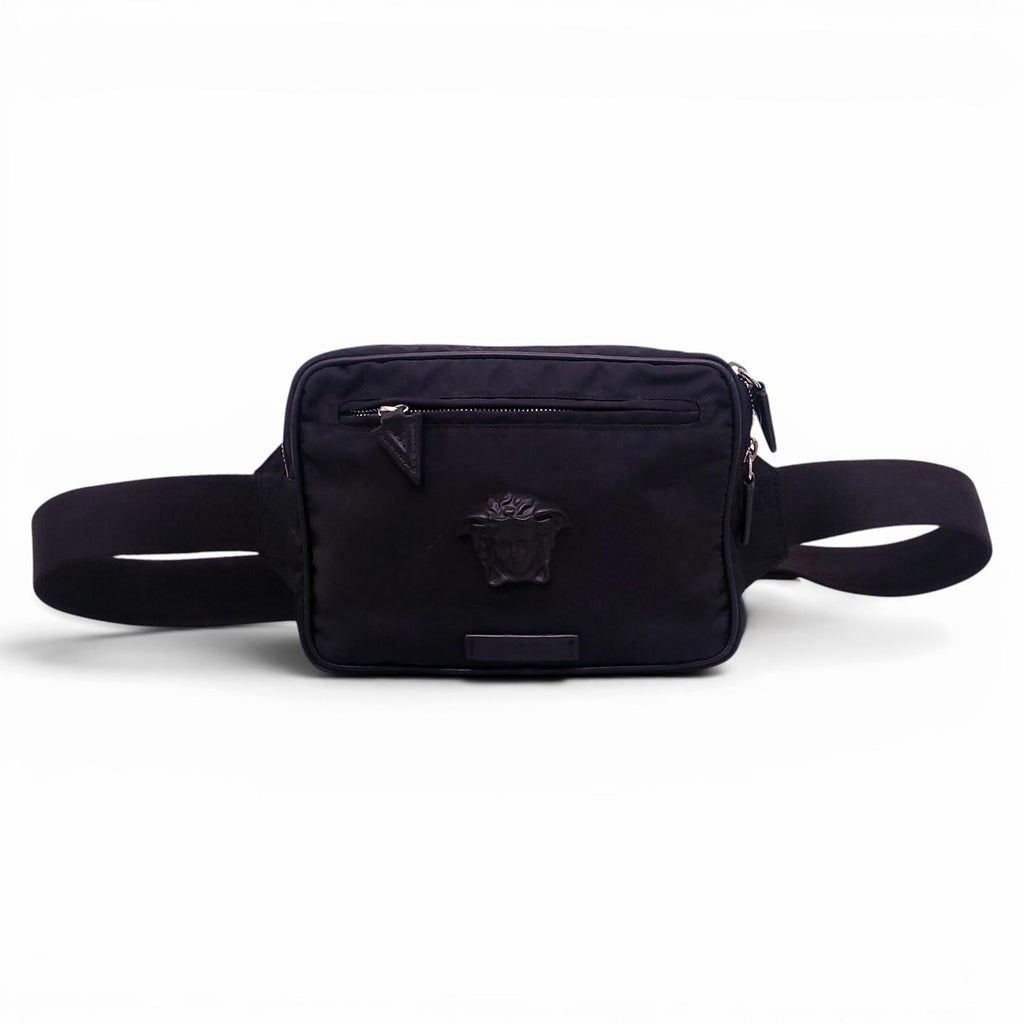 VERSACE BLACK MEDUSA EMBLEM MESSENGER BAG