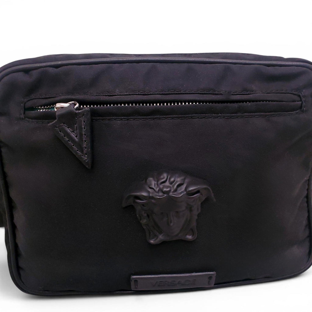 VERSACE BLACK MEDUSA EMBLEM MESSENGER BAG