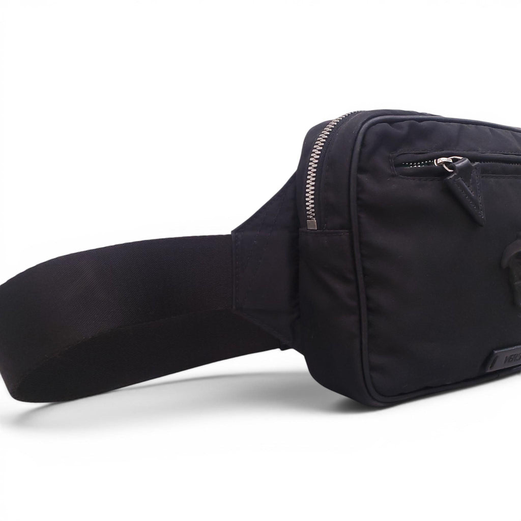 VERSACE BLACK MEDUSA EMBLEM MESSENGER BAG