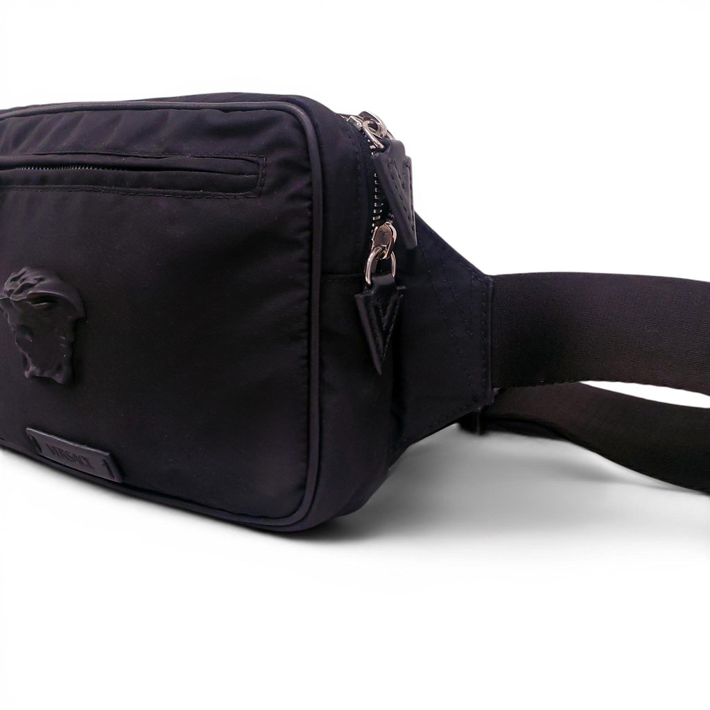 VERSACE BLACK MEDUSA EMBLEM MESSENGER BAG