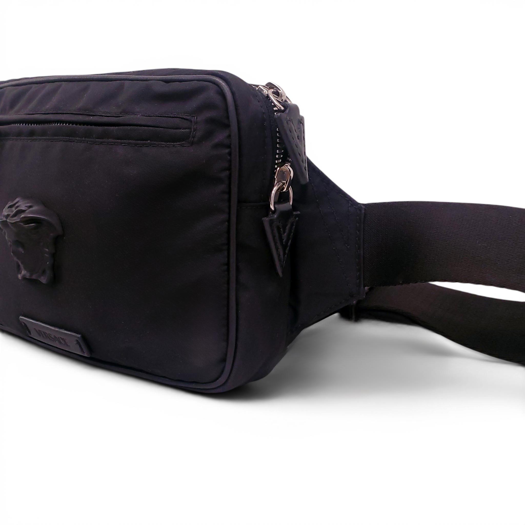 VERSACE BLACK MEDUSA EMBLEM MESSENGER BAG