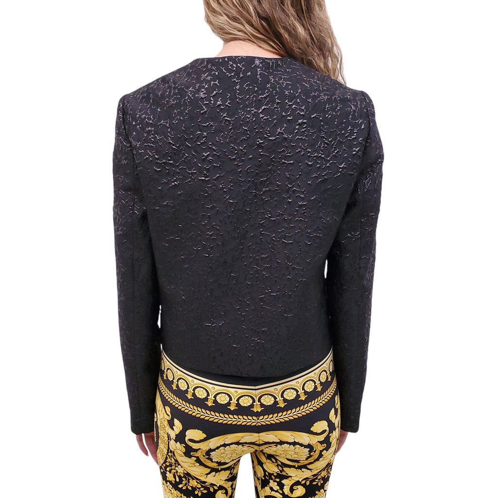 VERSACE BLACK TEXTURED JACKET WITH GOLD LOGO BUTTONS - SIZE 44