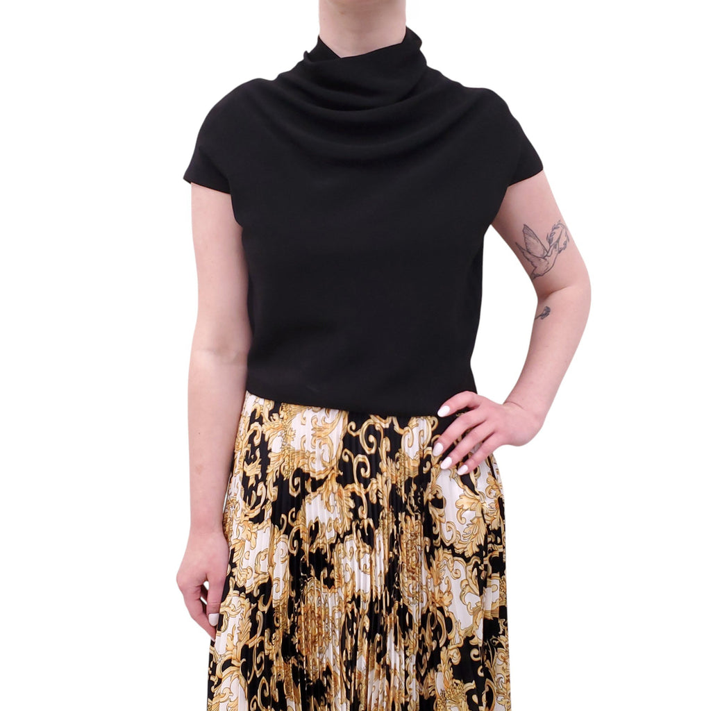 VERSACE BLACK 'CADY' DRAPED-NECK TOP - SIZE 40