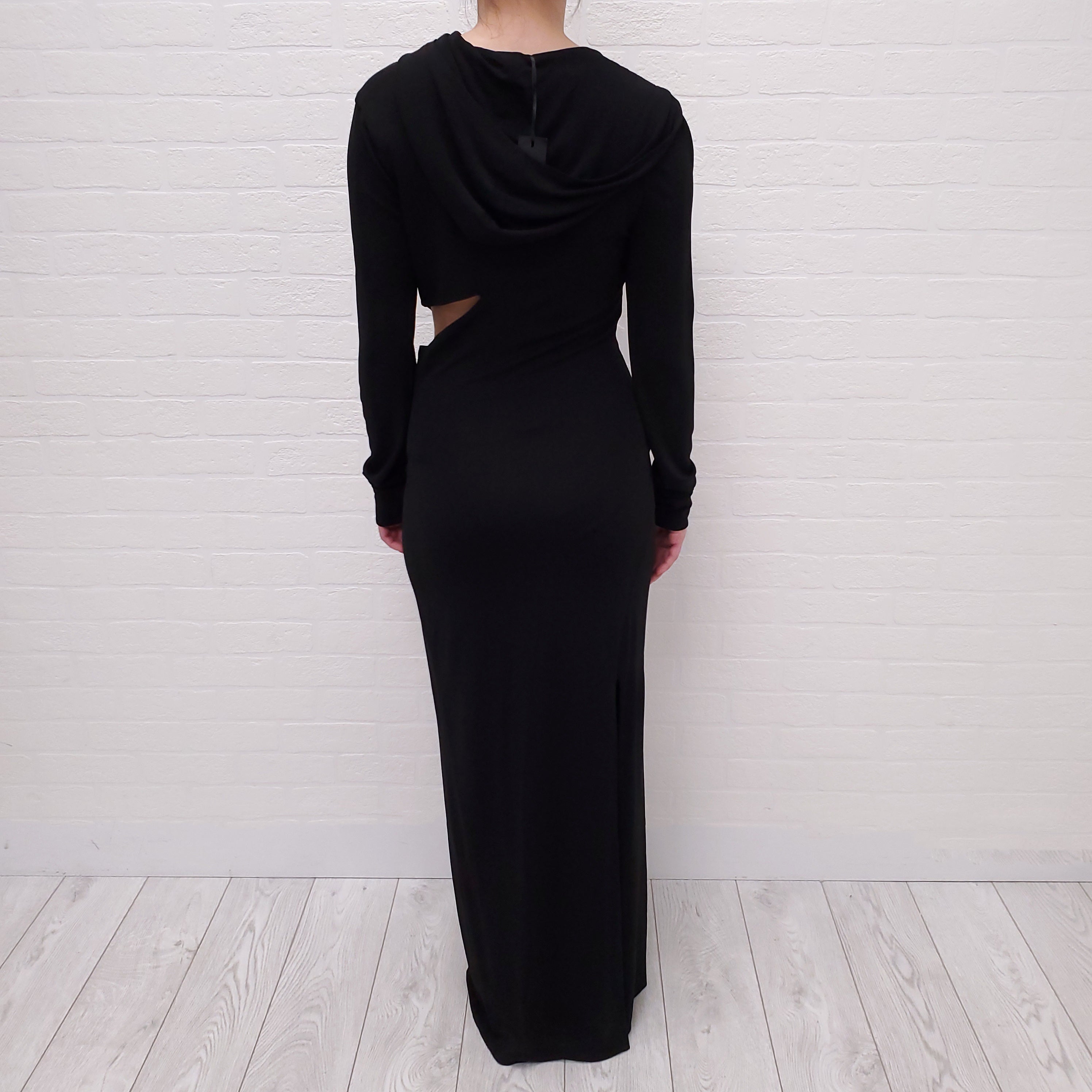 VERSACE HOODED DRESS WITH CUTOUT DETAIL - SIZE 44