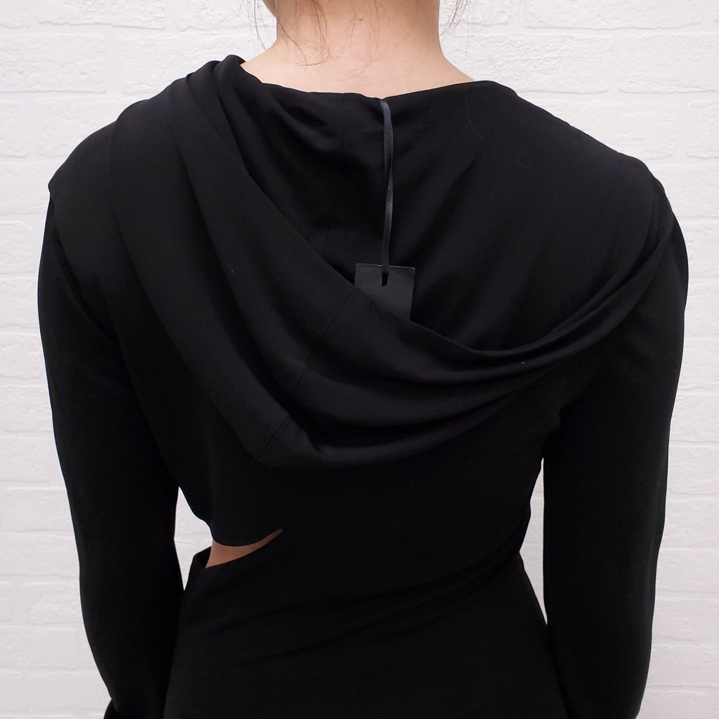 VERSACE HOODED DRESS WITH CUTOUT DETAIL - SIZE 44