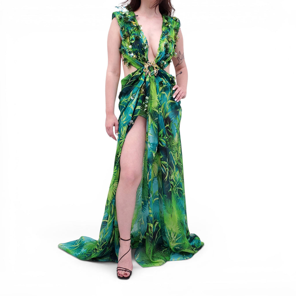 VERSACE RUNWAY SS20 JUNGLE PRINT GOWN - SIZE 38