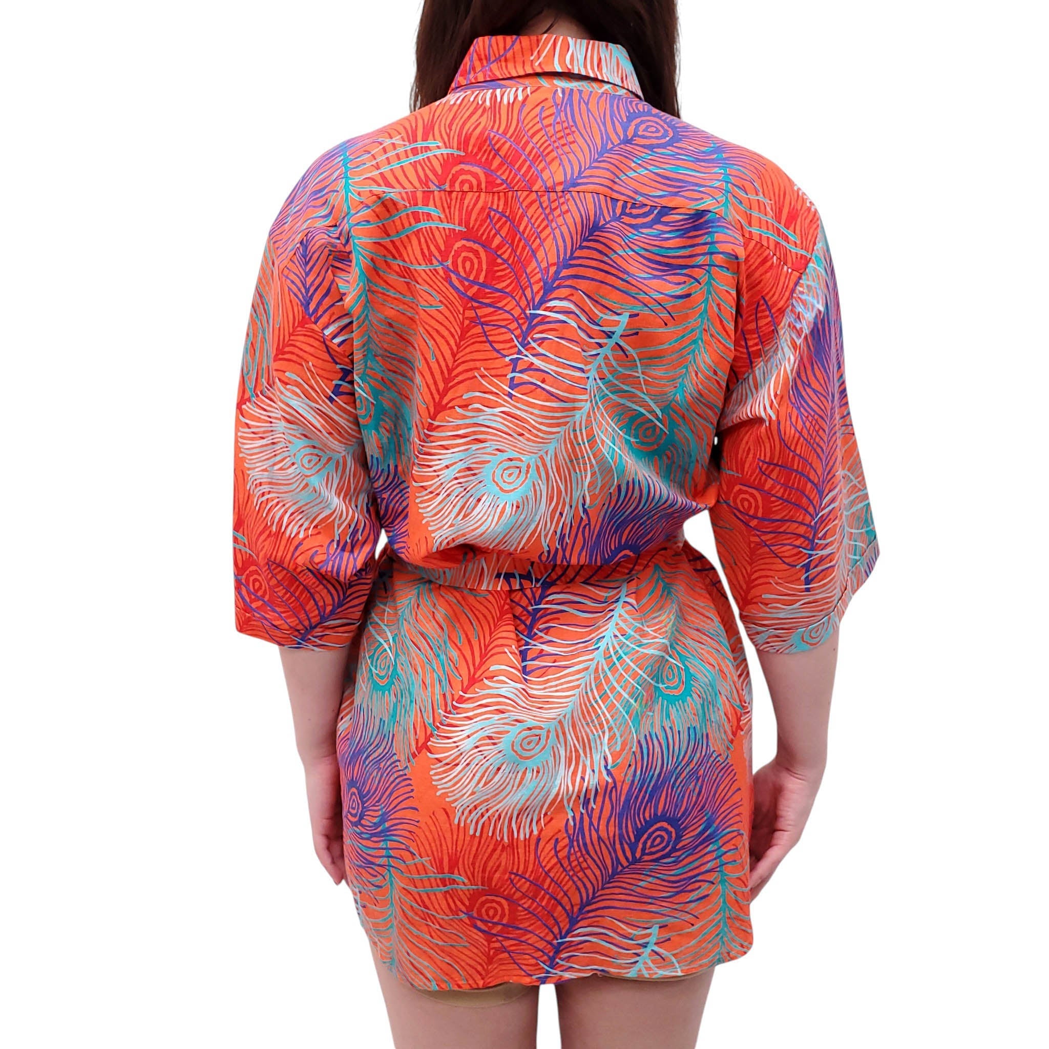VILEBREQUIN ORANGE AND BLUE COVER-UP SHIRT - SIZE XS