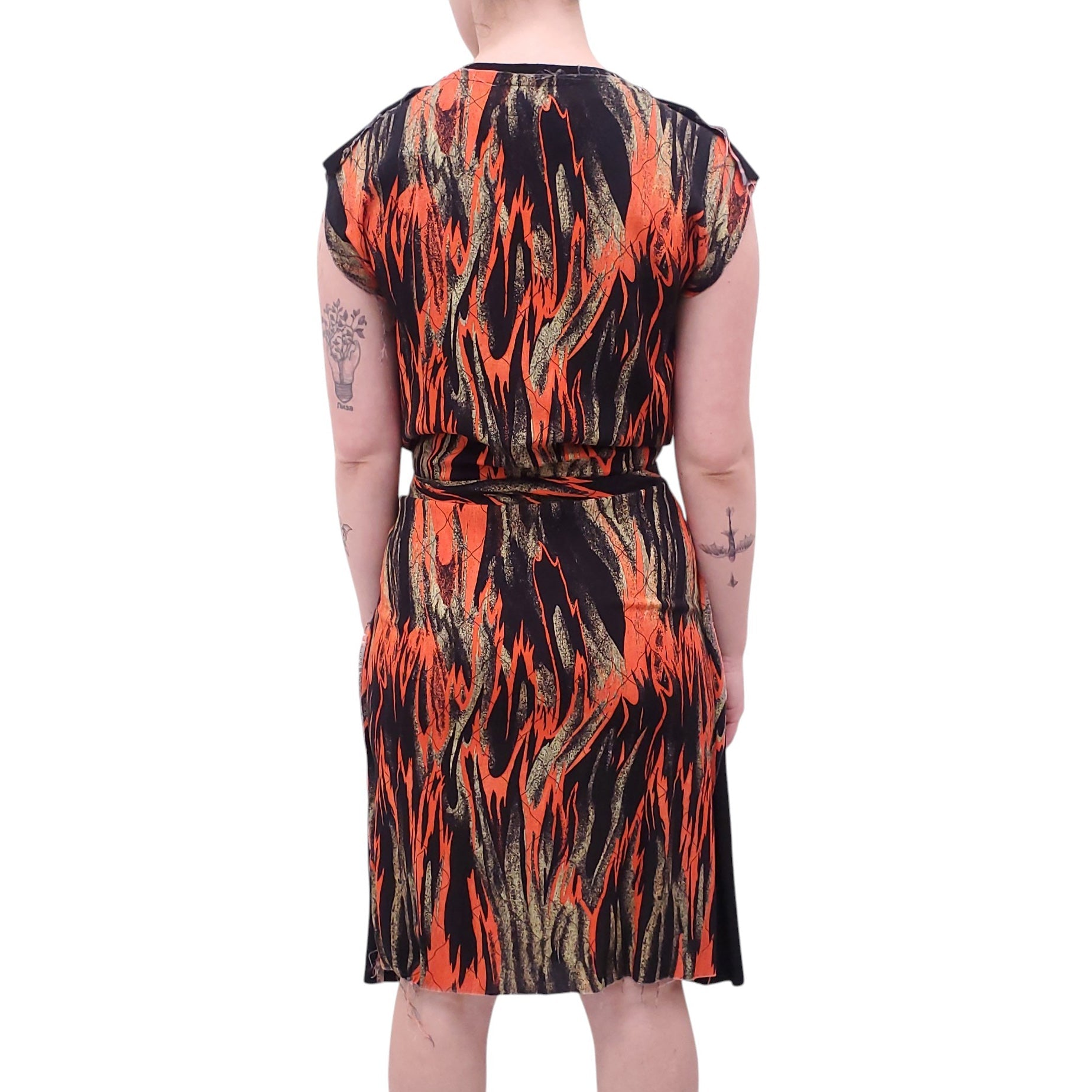 VIVIENNE WESTWOOD BLACK AND ORANGE PATTERNED DRESS WITH TIE DETAIL - SIZE M