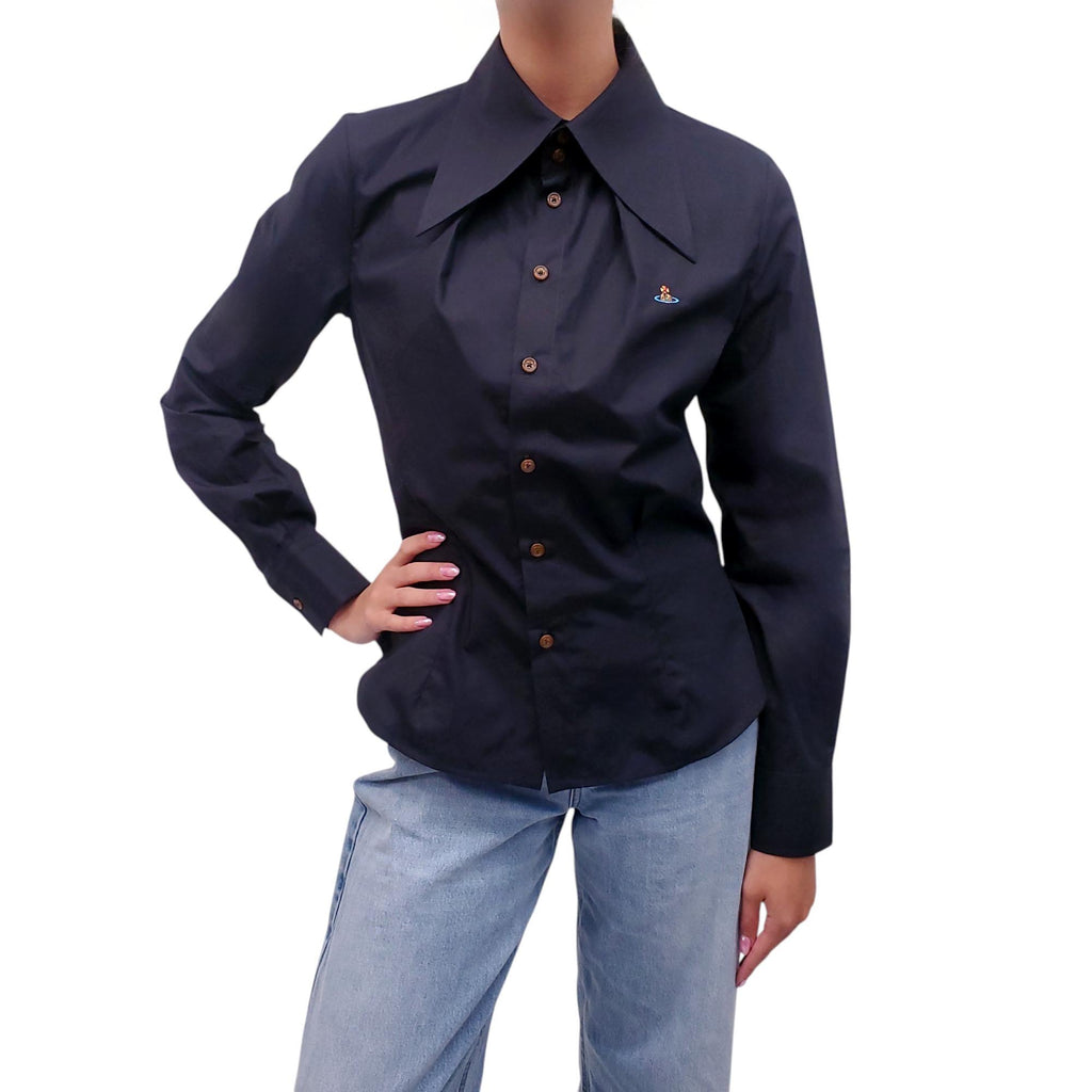 VIVIENNE WESTWOOD BLACK BUTTON-UP SHIRT WITH LOGO DETAIL - SIZE 42