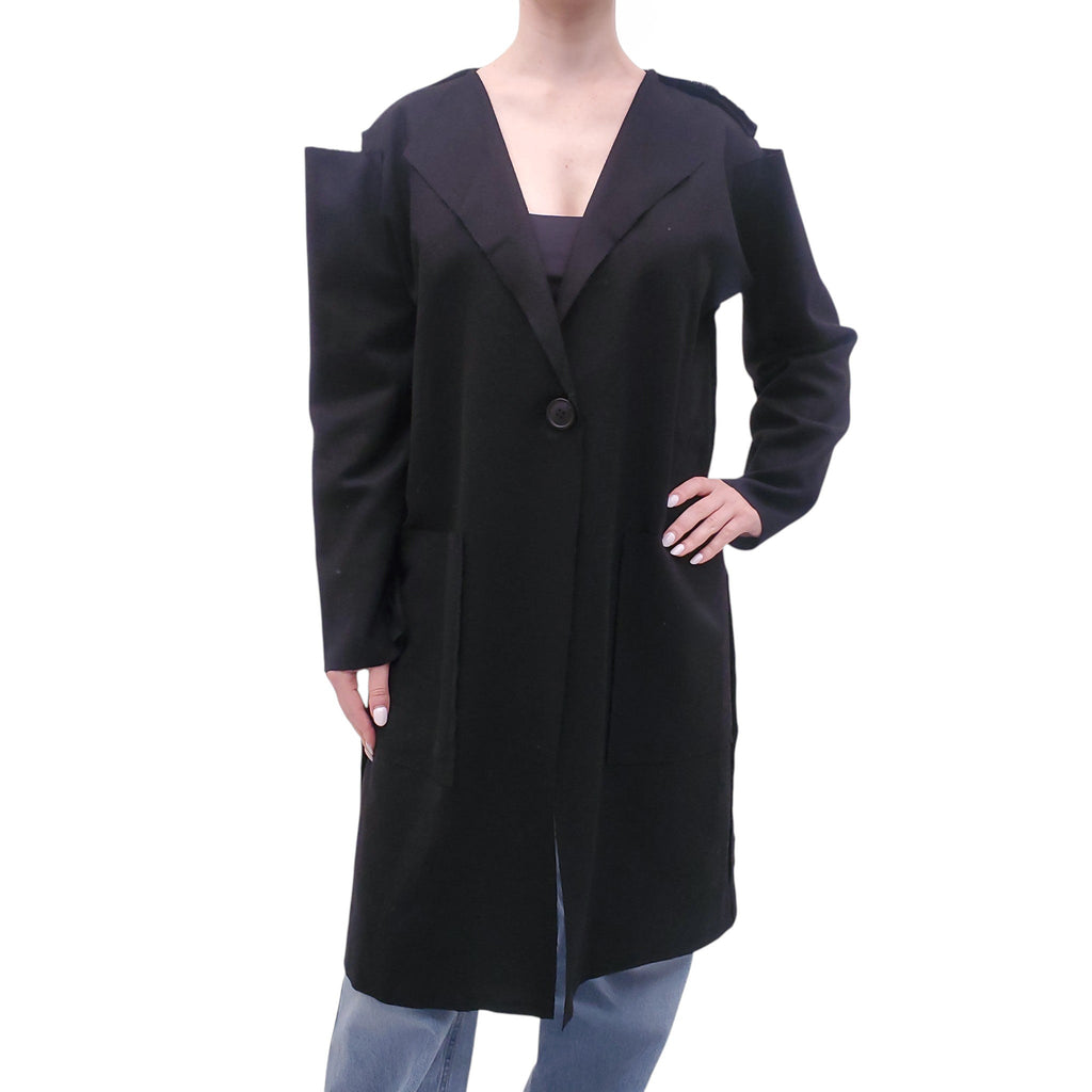 VIVIENNE WESTWOOD BLACK COAT WITH RIPPED SHOULDER DETAIL - SIZE 40