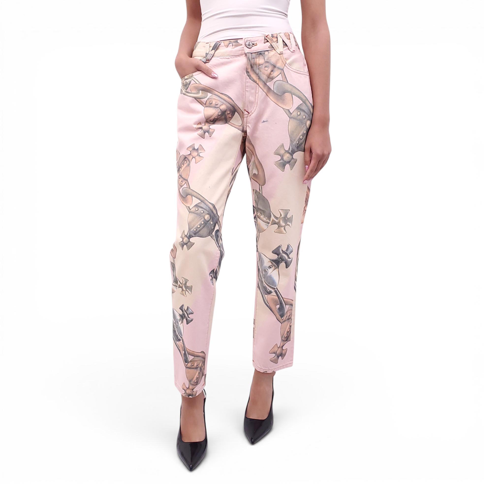 VIVIENNE WESTWOOD PINK DENIM LOGO PANTS - SIZE 29