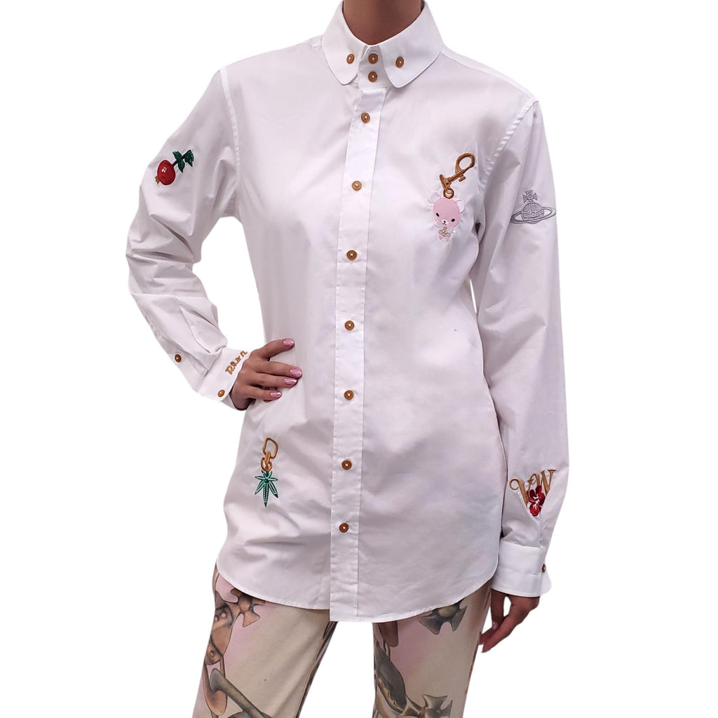 VIVIENNE WESTWOOD WHITE EMBROIDERED SHIRT - MEN'S SIZE S