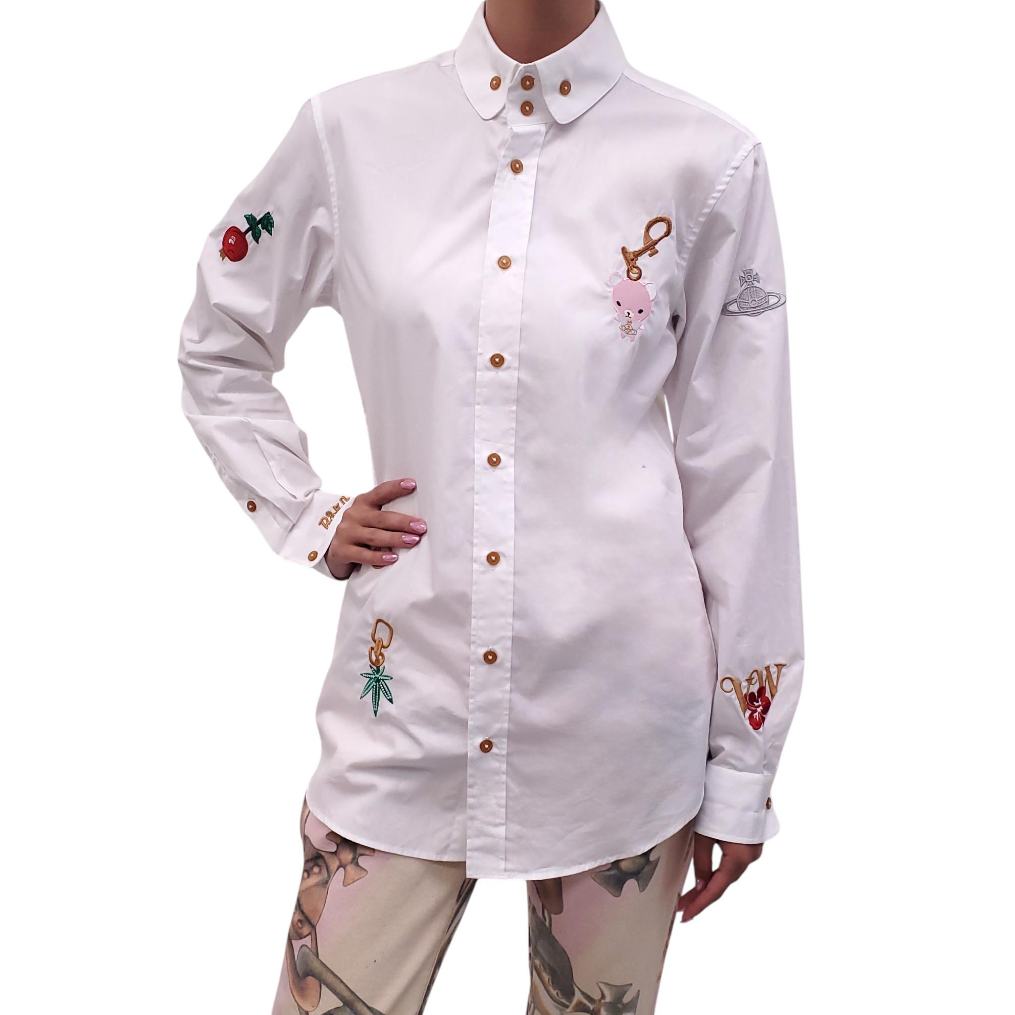 VIVIENNE WESTWOOD WHITE EMBROIDERED SHIRT - MEN'S SIZE S