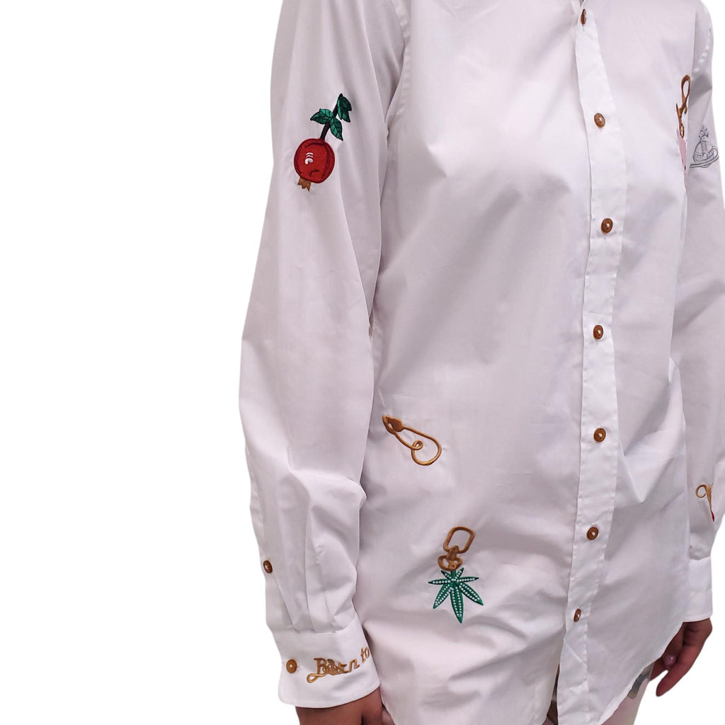 VIVIENNE WESTWOOD WHITE EMBROIDERED SHIRT - MEN'S SIZE S
