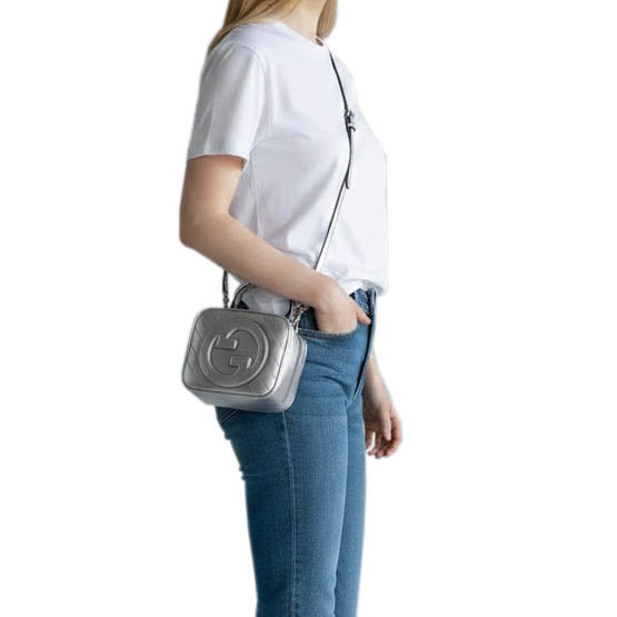 GUCCI SILVER METALLIC LOGO CROSSBODY BAG