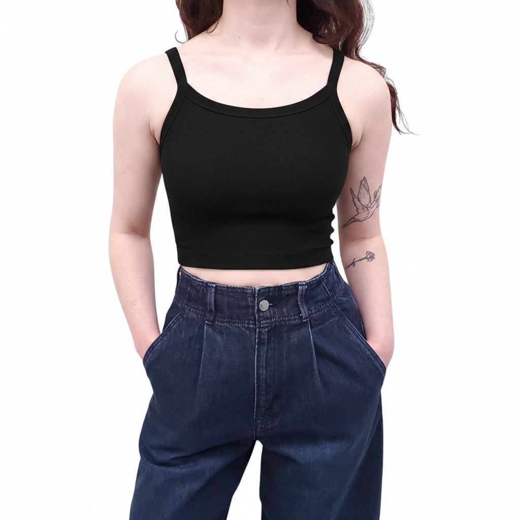 WARDROBE.NYC BLACK CROPPED RIBBED TANK TOP - SIZE M
