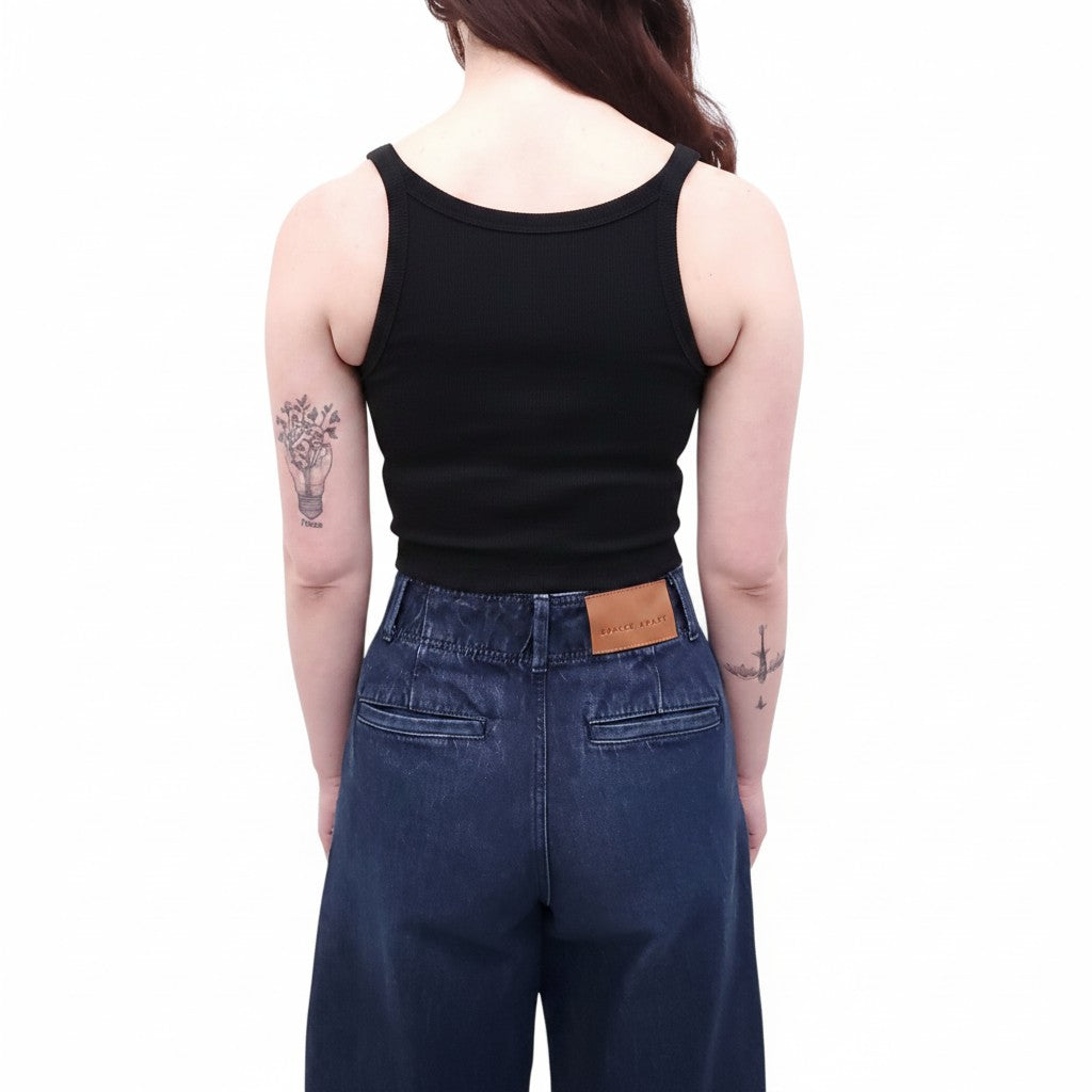 WARDROBE.NYC BLACK CROPPED RIBBED TANK TOP - SIZE M