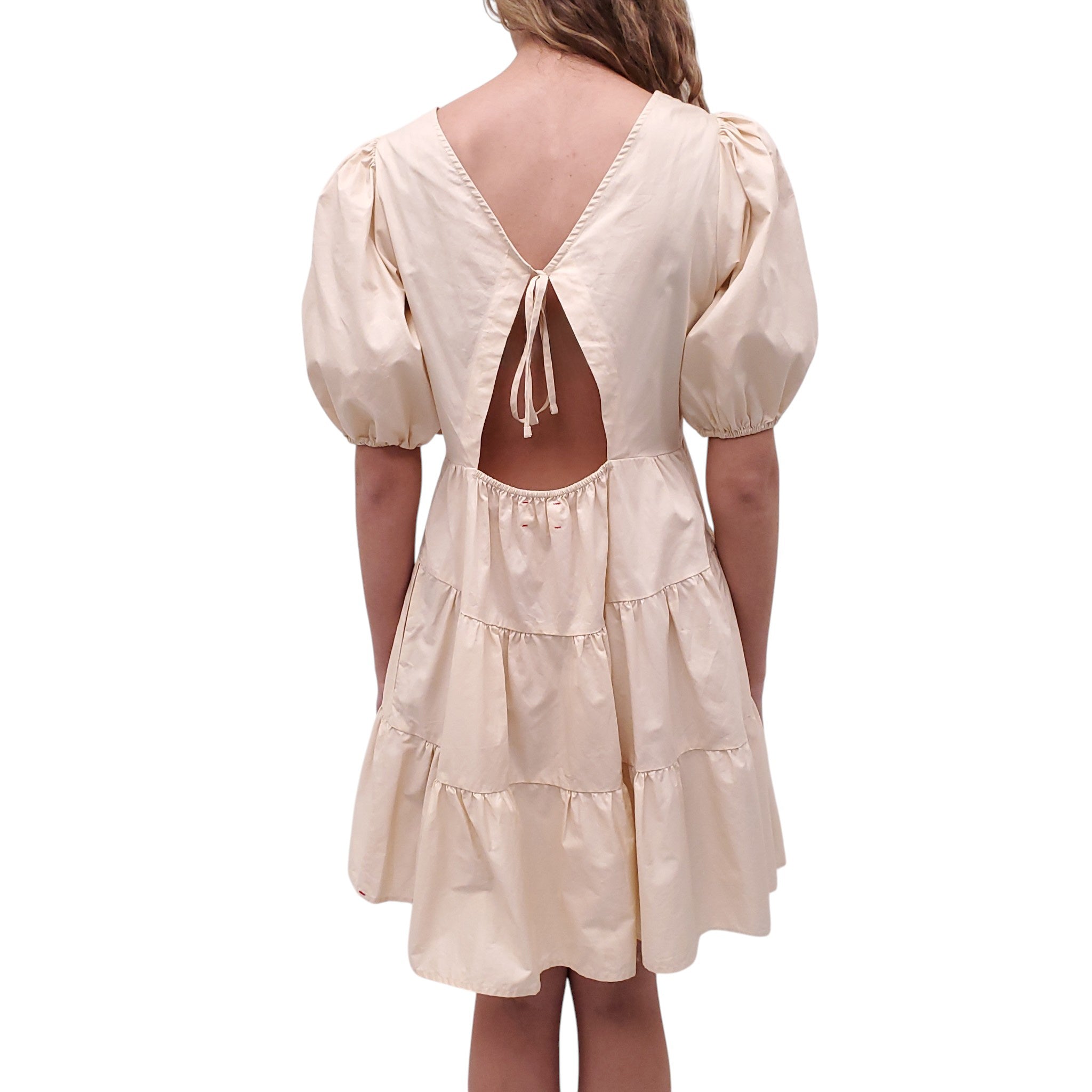 XIRENA BUTTER YELLOW TIERED 'NISSA'  BABYDOLL DRESS WITH PUFF SLEEVES - SIZE S