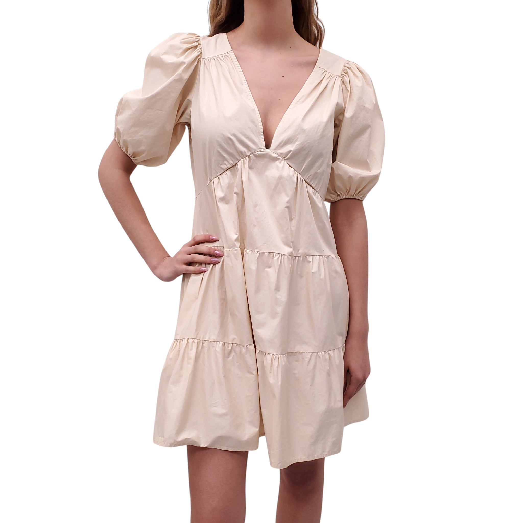 XIRENA BUTTER YELLOW TIERED 'NISSA'  BABYDOLL DRESS WITH PUFF SLEEVES - SIZE S