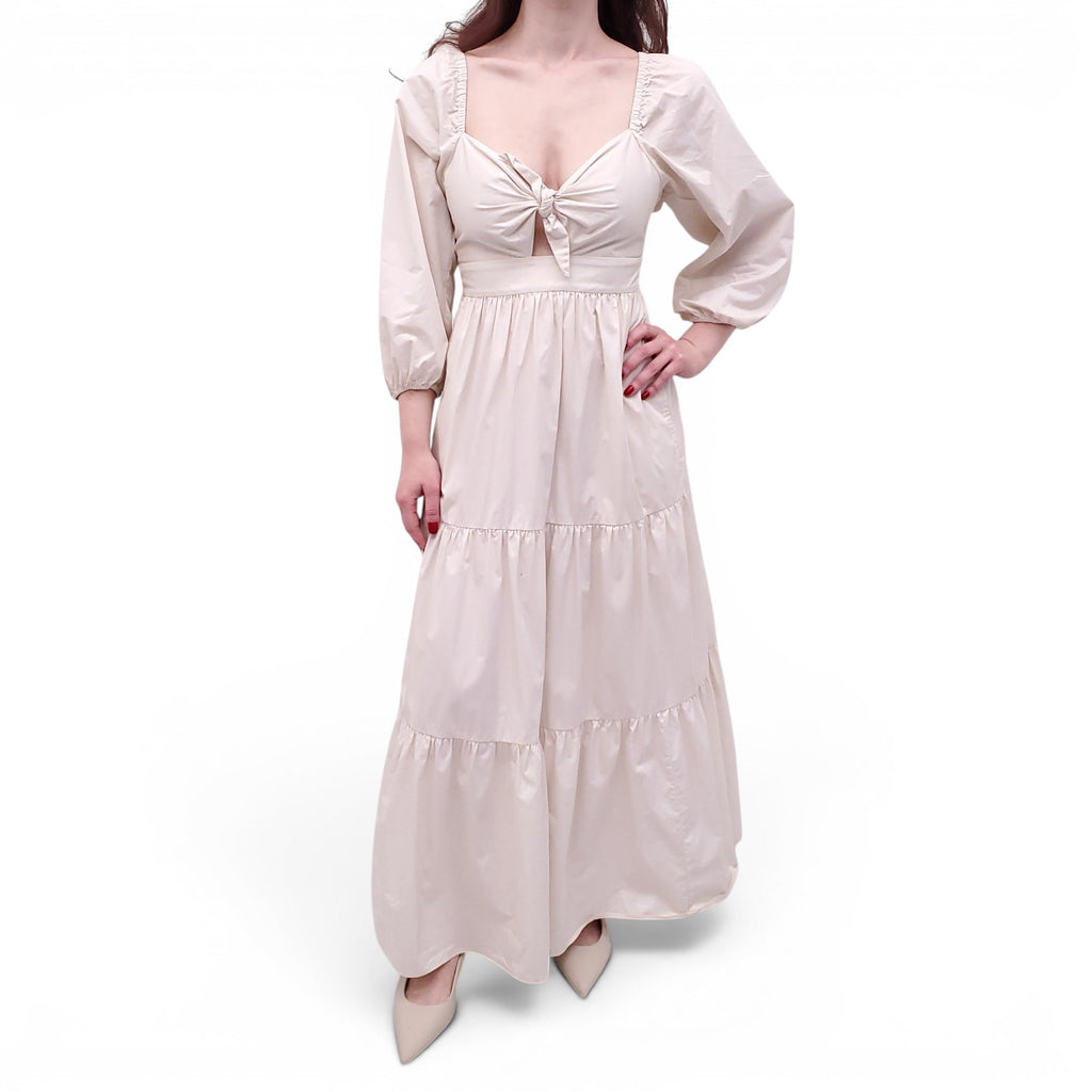 XIRENA CREAM COTTON MAXI DRESS WITH BOW DETAIL - SIZE XS